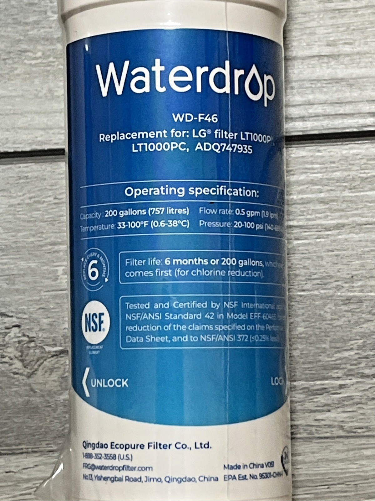 Set of 3 Waterdrop WD-F46 Replacement Refrigerator Water Filters for LG LT1000