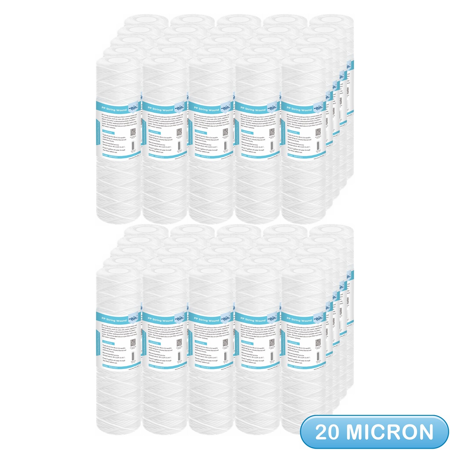 20 Micron 10″ x 2.5″ String Wound Sediment Water Filter RO Replacement 1-50 Pack
