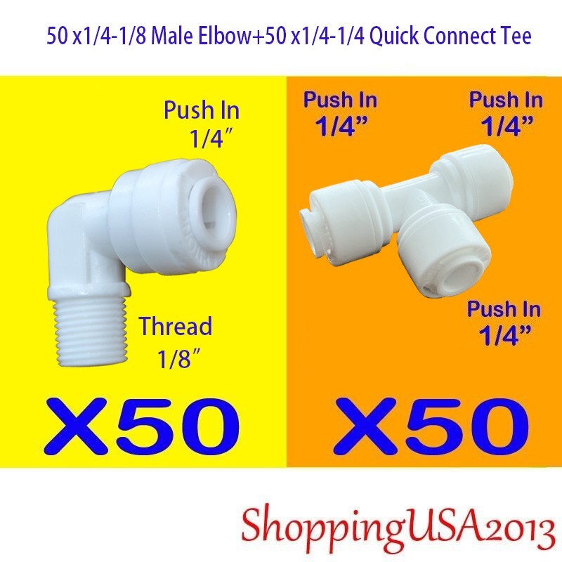 50PCS Male Elbow +50 Pcs Quick Connect Elbow Fittings 1/4″-1/4″ RO Water Filter