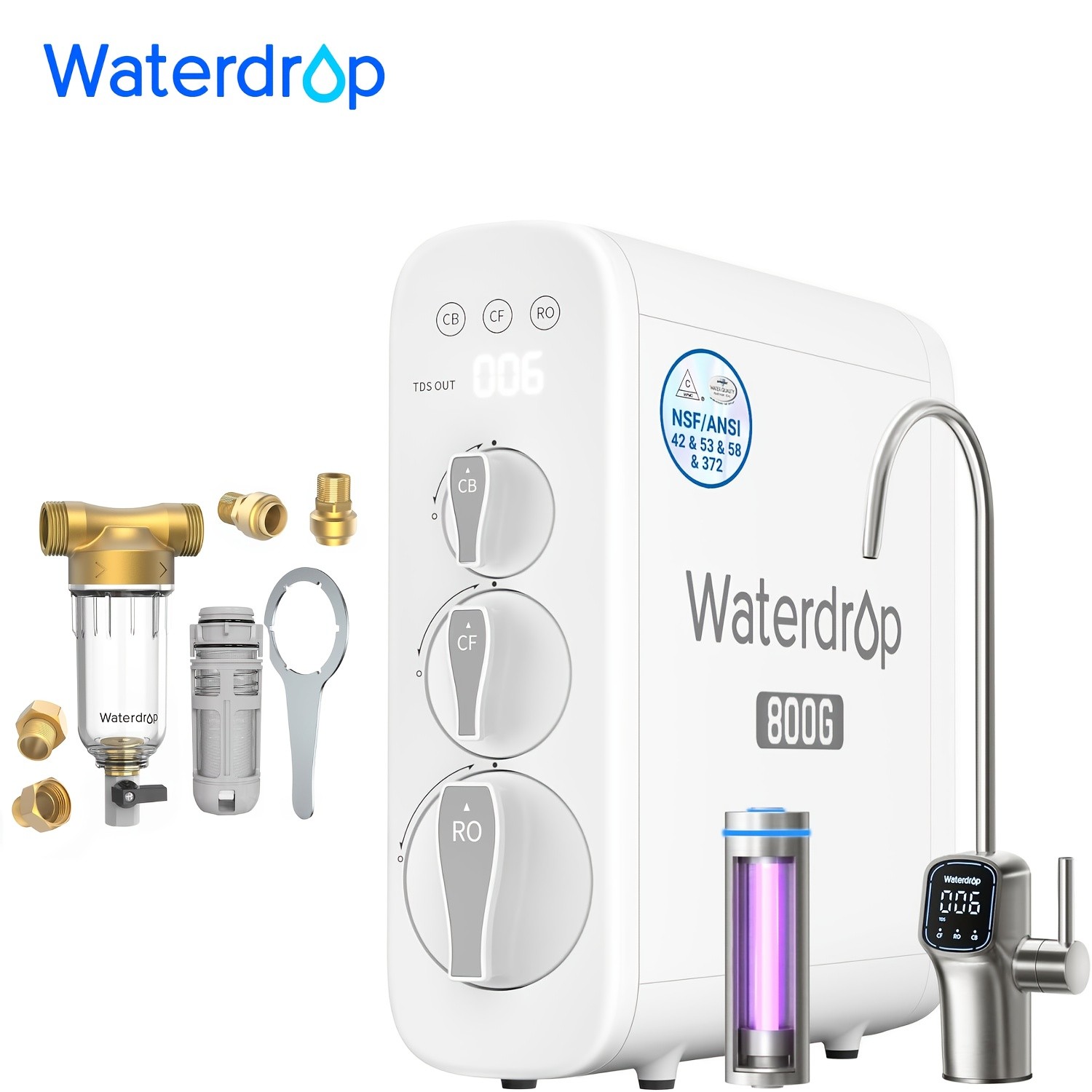 Waterdrop G3P800 Reverse Osmosis System, Extra RPFK Spin Down Sediment Filter