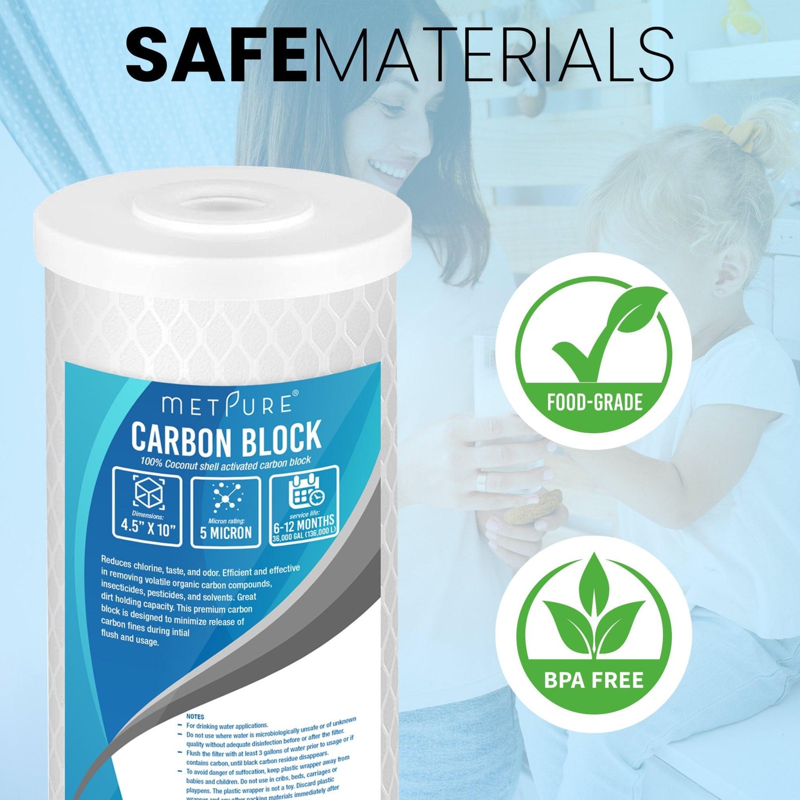 1 to 12 Pack 10” x 4.5” Whole House Carbon Block Water Filter Replacement 5 Mic