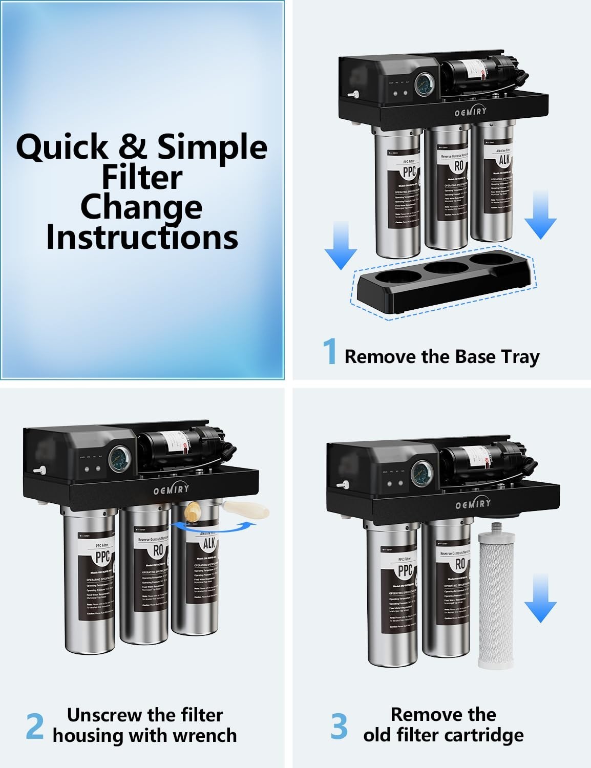 OEMIRY Stainless Steel 600 GPD Tankless Reverse Osmosis System 9-Stage Alkaline
