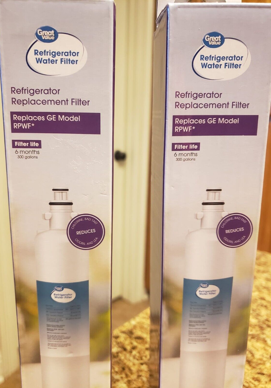 Great Value Refrigerator Water Filter LOT (2) for GE Model RPWF 6months 300 gal