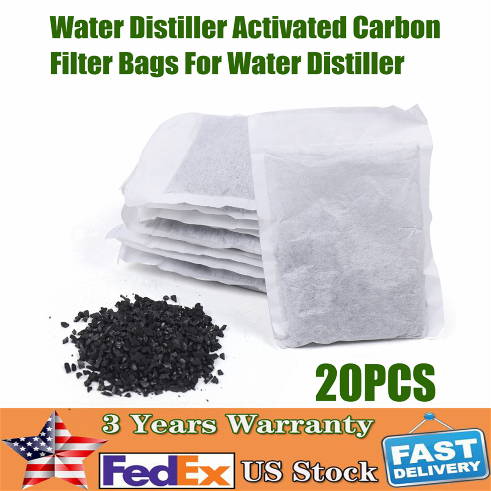 20 Packs Activated Carbon Charcoal Filters For Water Distiller Hygiene US