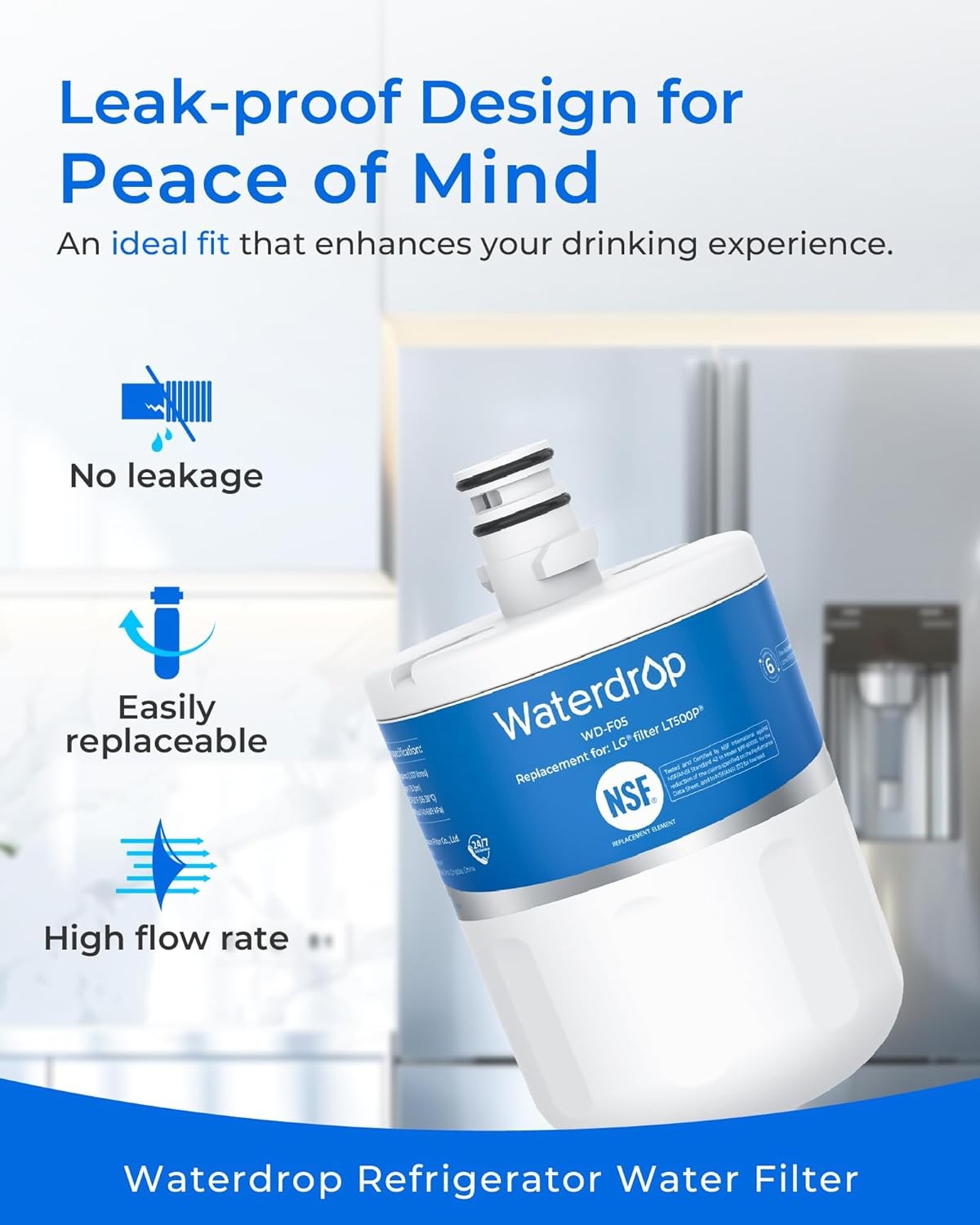 Waterdrop Refrigerator Water Filter, Replacement for LG® LT500P ®, 5231JA2002A