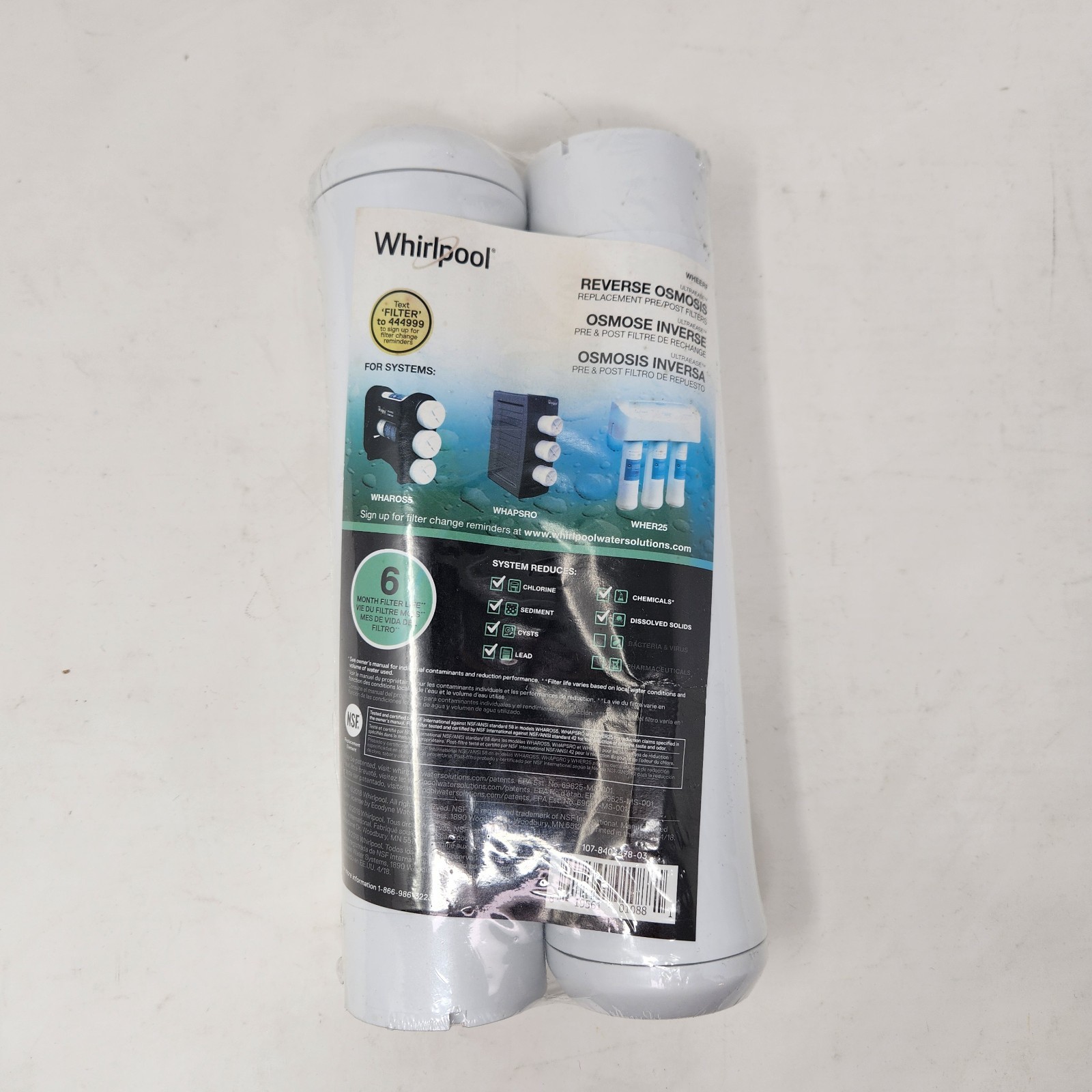 Whirlpool WHEERF, WHAROS5 WHER25, WHAPSRO Under Sink 6-Months Replacement Filter