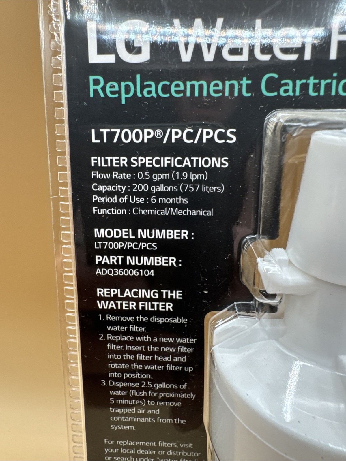 NEW Genuine LG LT700P/PC/PCS Refrigerator Replacement Water Filter ADQ36006104