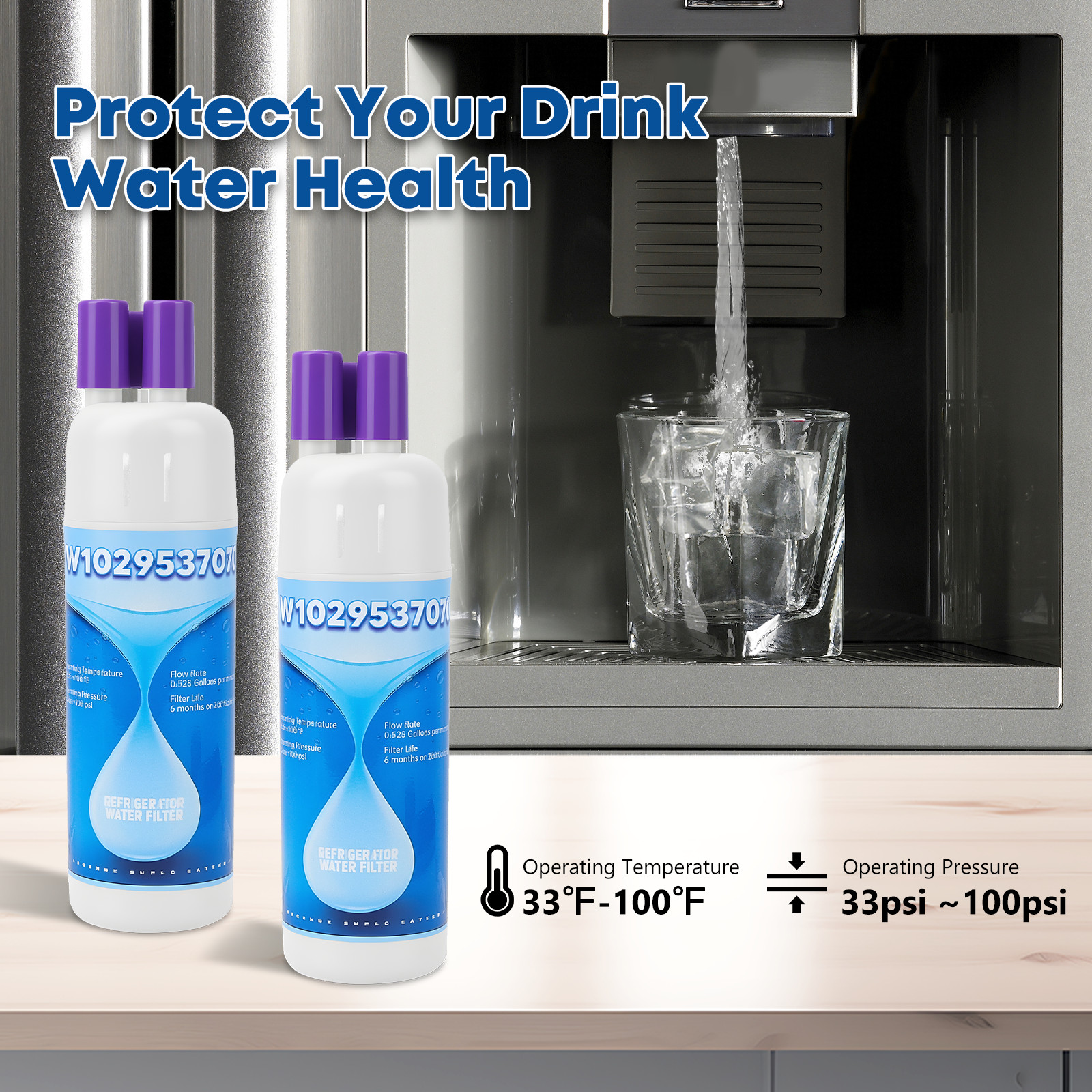 3 Pack Refrigerator water filter 10295370A WHR1RXD1 KAD1RXD1 P8RFWB2L, P8WB2L