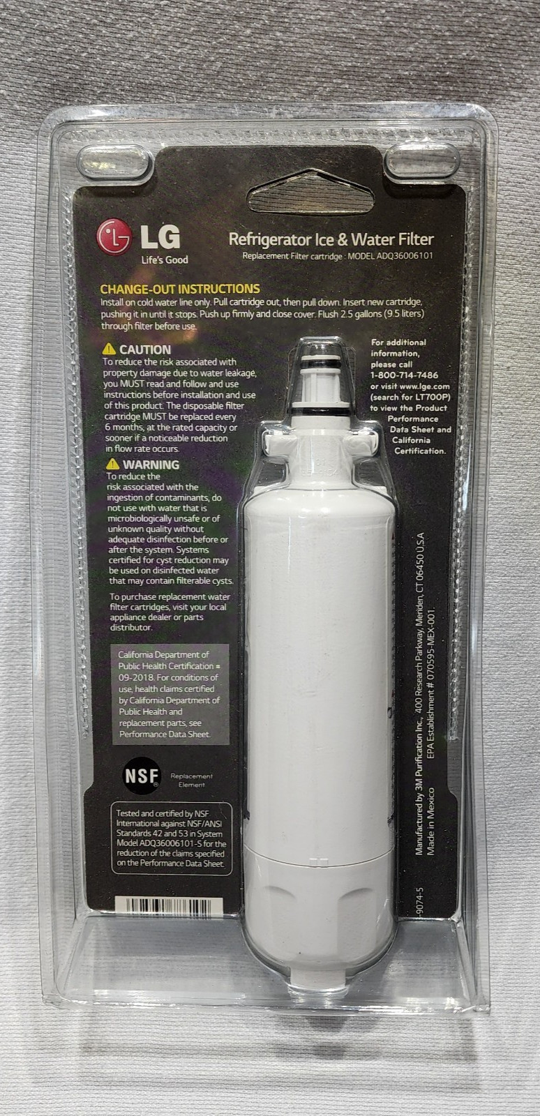 LG Refrigerator Filter LT700P/PC/PCS ADQ360061 Capacity 200 Gallons NEW Sealed