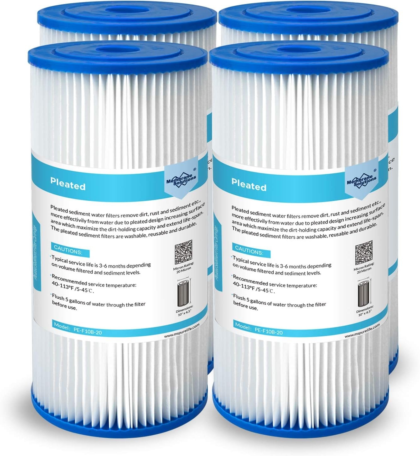 Membrane Solutions 20 Micron Pleated Water Filter Home 10″x4.5″ Whole House H…