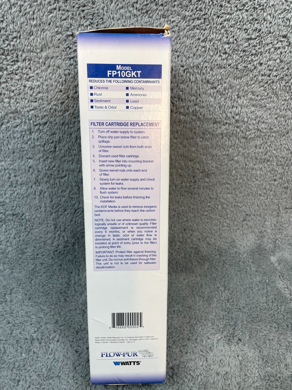 Watts FP10GKT Flow-Pur Replacement In-Line Water Filter (3 Drop)
