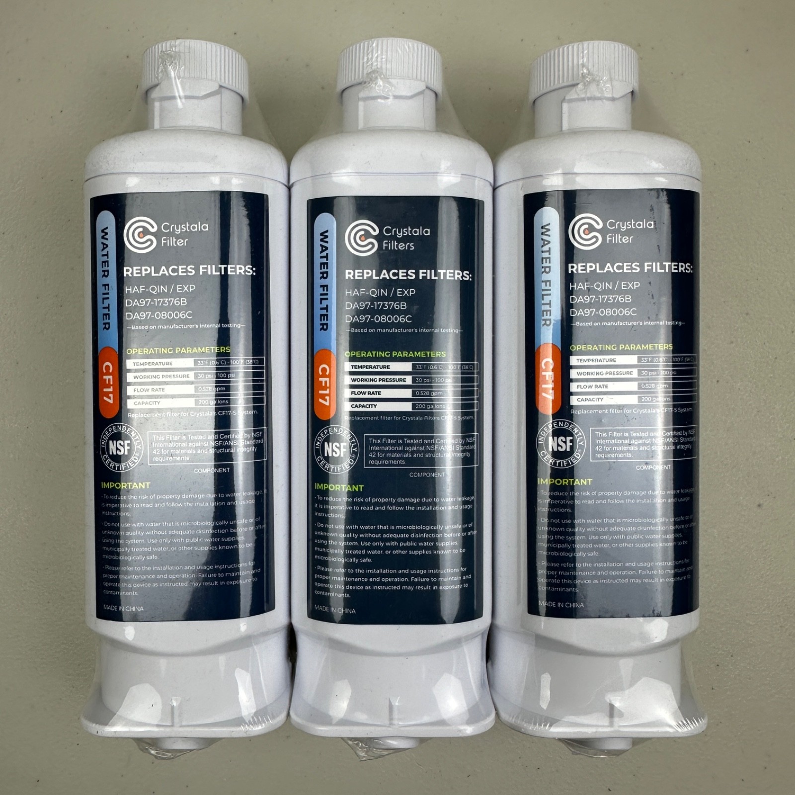 3 PACK Crystala Filters for Samsung Water Filter DA97-17376B HAF-QIN/EXP