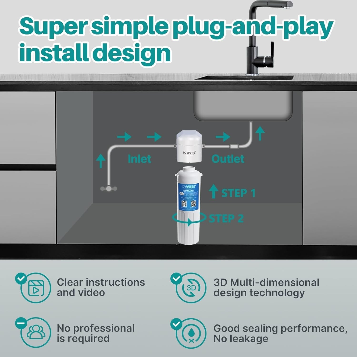 ICEPURE WFC5300A Under Sink Water Filter system, 3 Years or 22000 Gallons Ultra