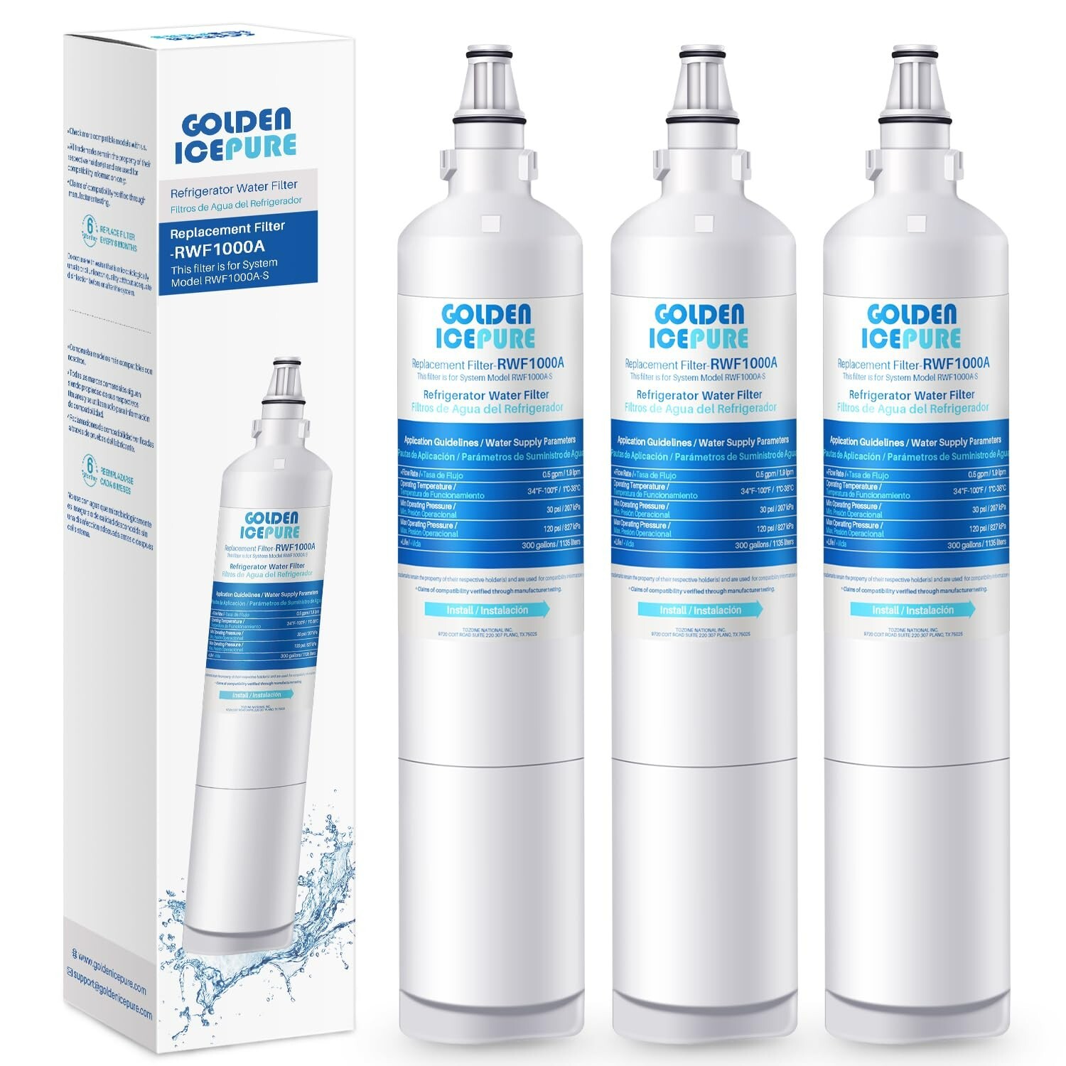 RWF1000A Refrigerator Water Filter Fit for LG LT600P, 469990, RFC1000A, 3 PACK
