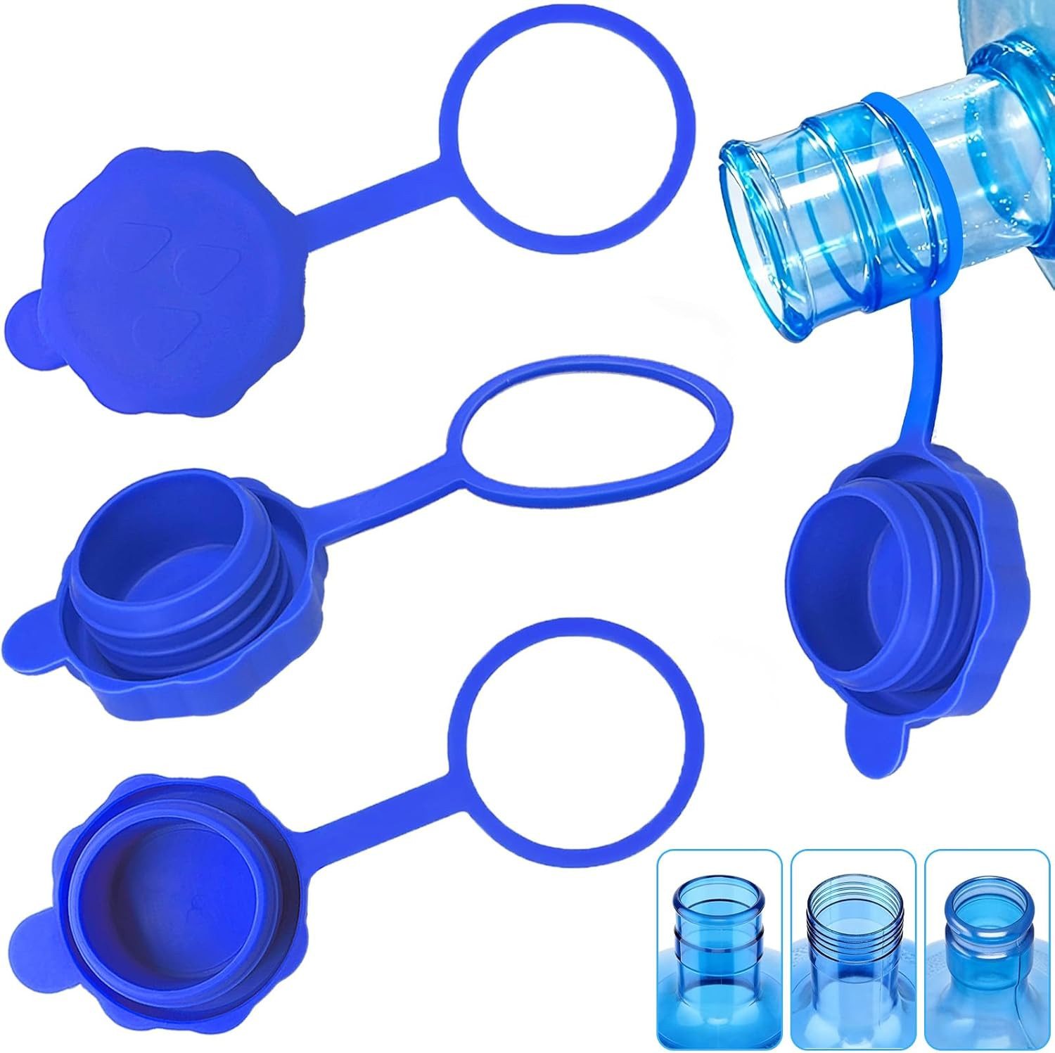 3 Pcs 3 & 5 Gallon Water Jug Cap, Reusable Upgrade Non Spill Bottle Cap Fit 55Mm