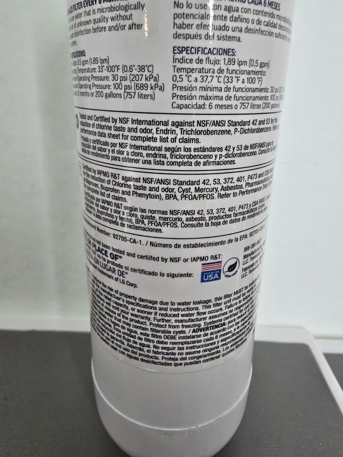 LG Water Filter LT1000P Replacement Cartridge NO BOX Fridge Refrigerator Unused
