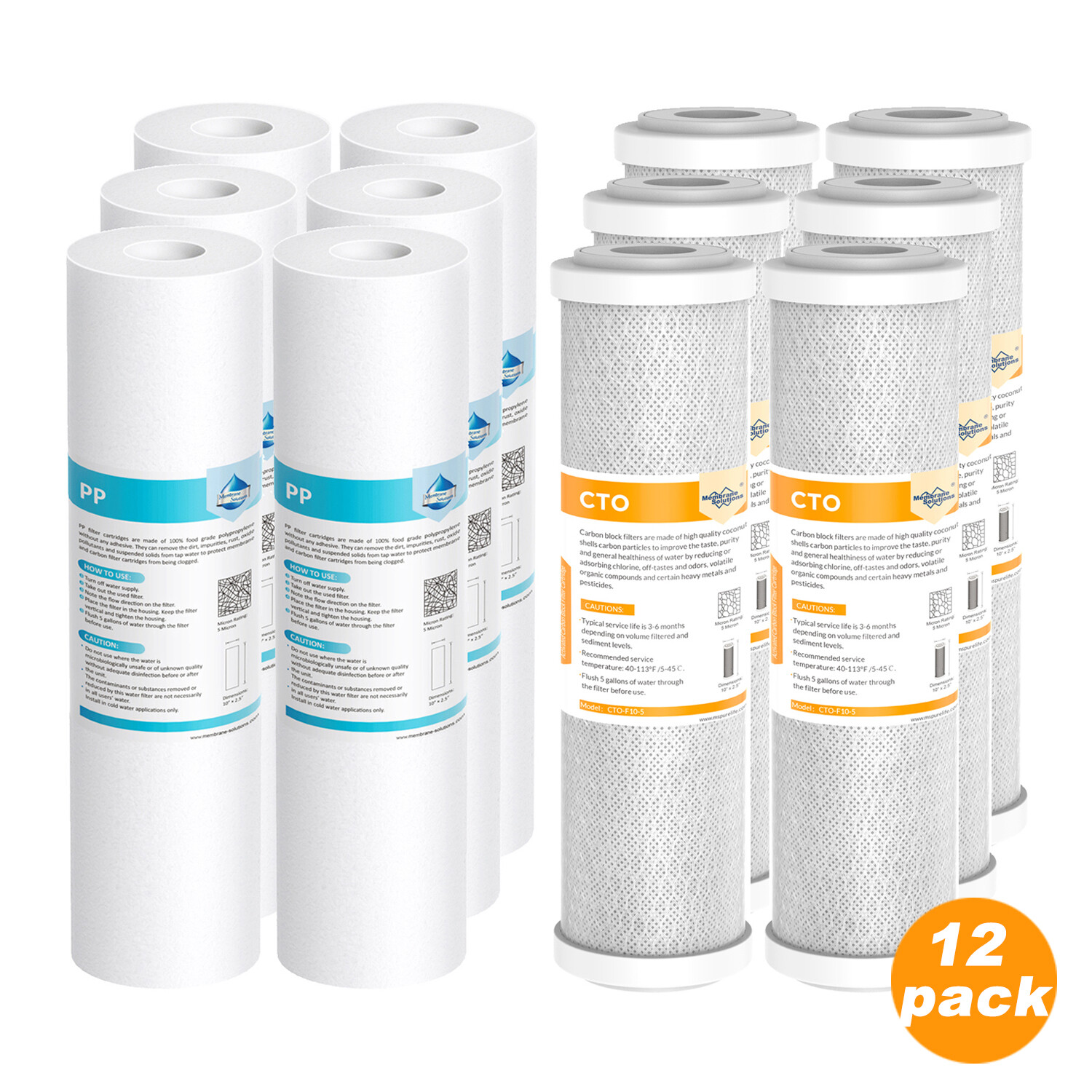 12 PACK Sediment CTO Carbon Block Water Filter Replacement Whole House 10″x2.5″
