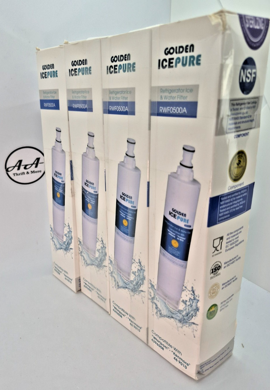 Golden Icepure RWF0500A Refrigerator Water Filter 4-Pack Whirlpool Kenmore