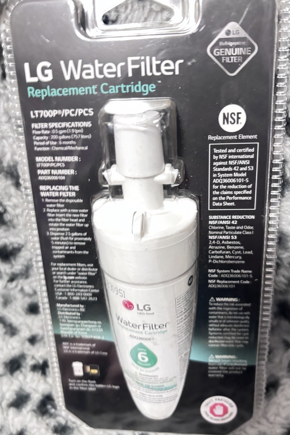 LG LT700P Water Filter Replacement-Filters 200 Gal/Up To 6 Months ADQ36006104
