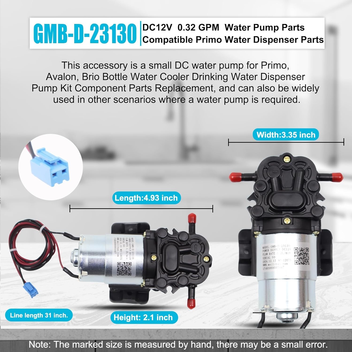 GMB-D-23130 Water Pump, DC 12V, 0.32 GPM, Compatible Primo Black