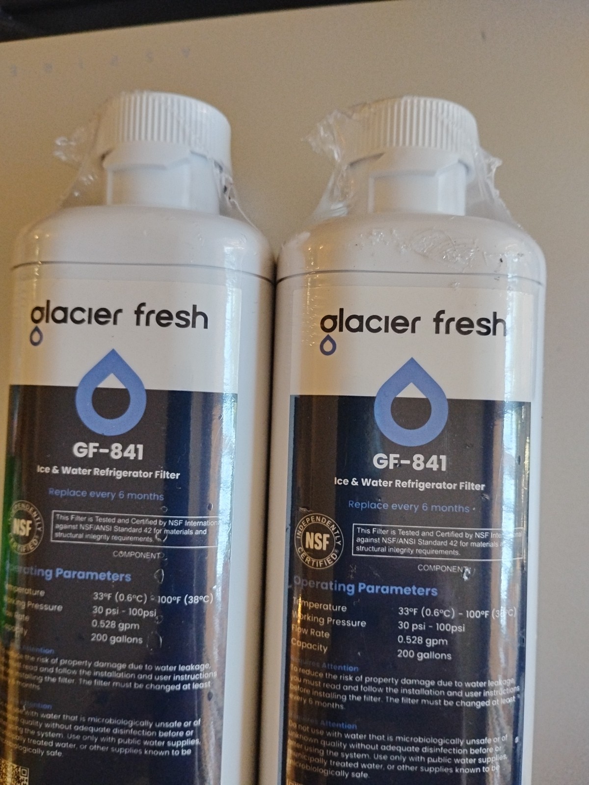 Glacier Fresh GF-841, Pack of 2, Ice &Water Refrigerator Filter, 200 gallons New
