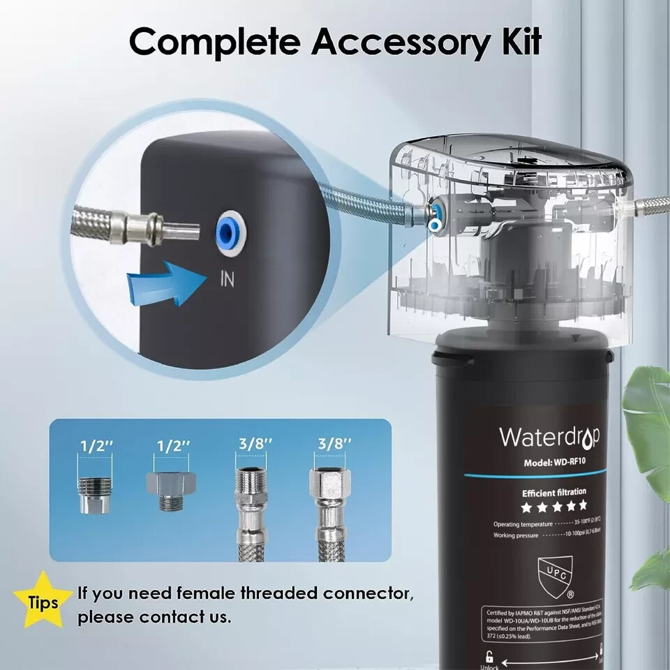 Waterdrop 10UA Under Sink Water Filter System With RF10*2 Water Filter,8000 GAL