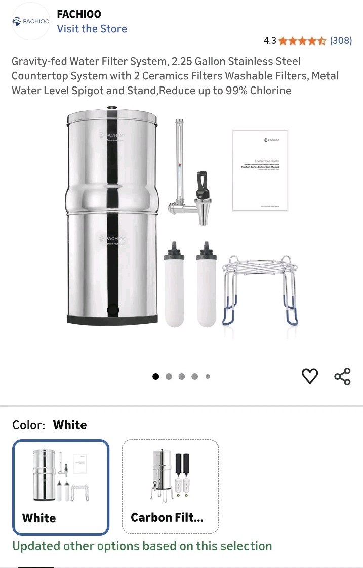 FACHIOO 2.25 Gallon Stainless Steel Gravity-Fed Water Filter System & 2 Filters