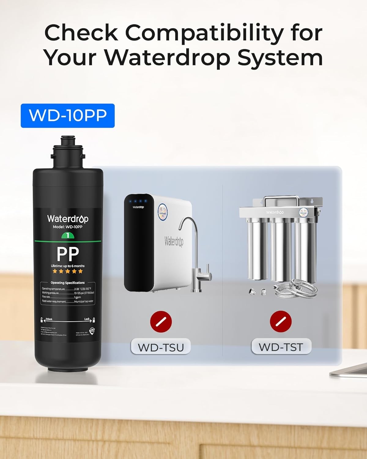 Waterdrop WD-10PP-2 Under Sink Water Filter, Replacement for Waterdrop TSA & TSB