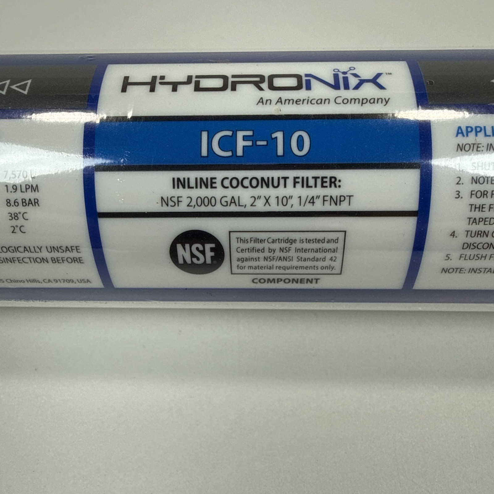 Hydronix ICF-10 Inline Coconut Carbon Water Filter 1/4″ FNPT