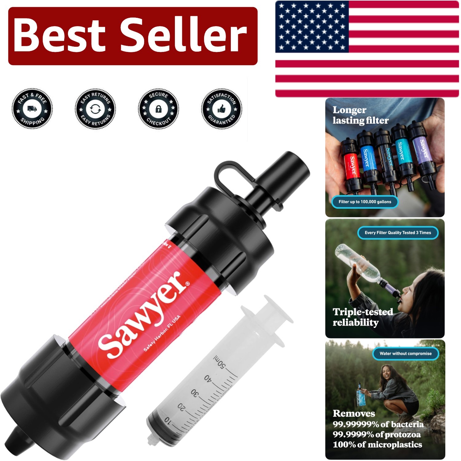 Portable Personal Water Filter – Removes 99.99999% Bacteria, Ideal for Travelers