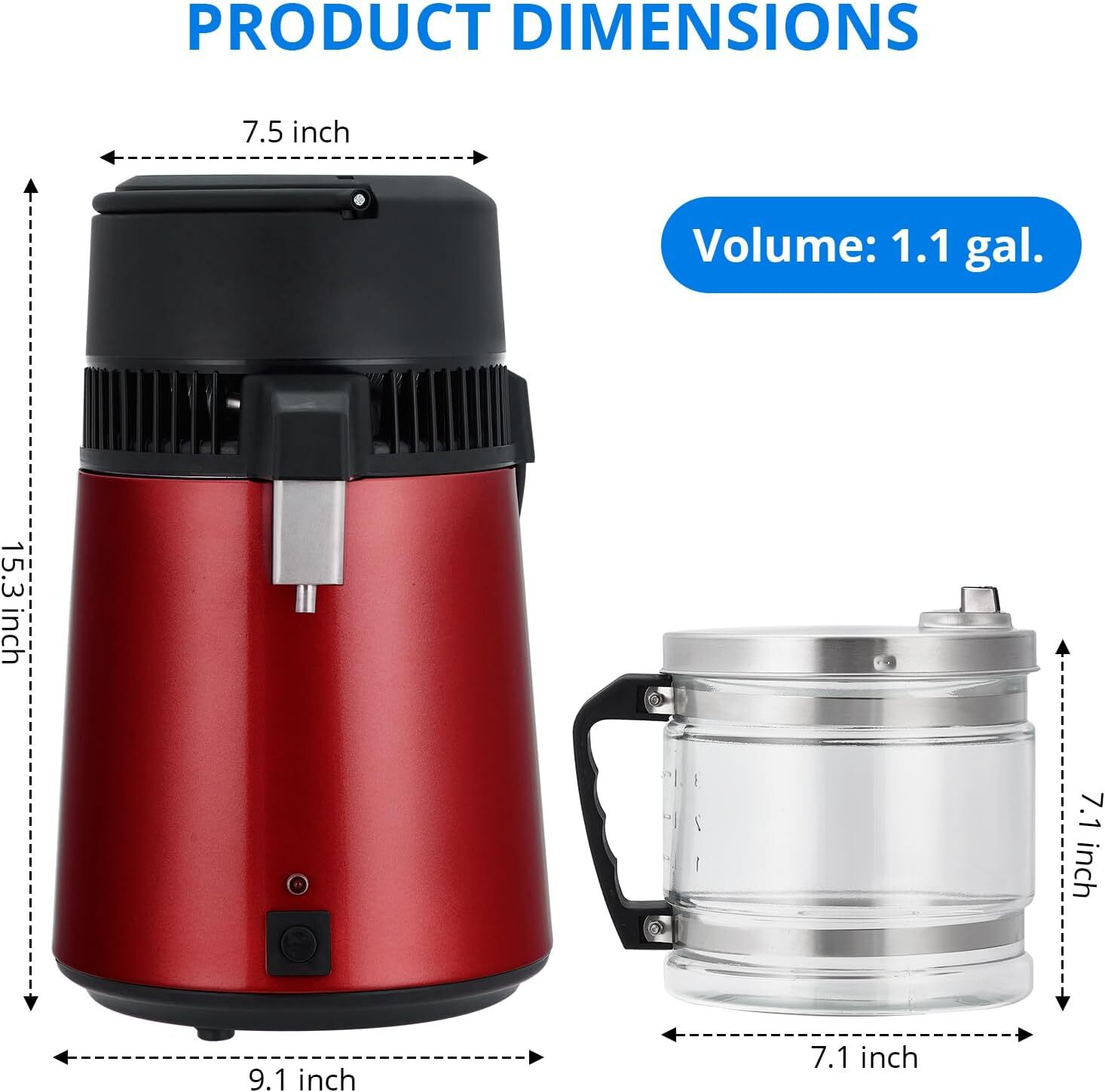 4L Stainless Steel Water Distiller 750W with Glass Jug, Gold/Red/Silver