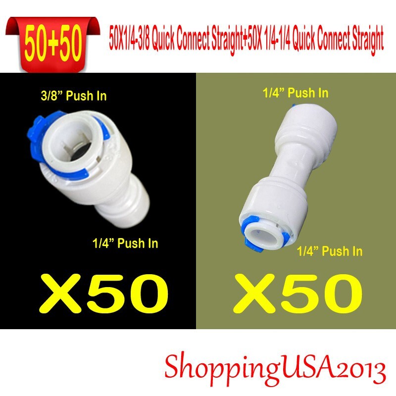 50PCS 1/4″-3/8″ Quick Connect Straight +50 Push In Straight Fitting 1/4″-1/4″