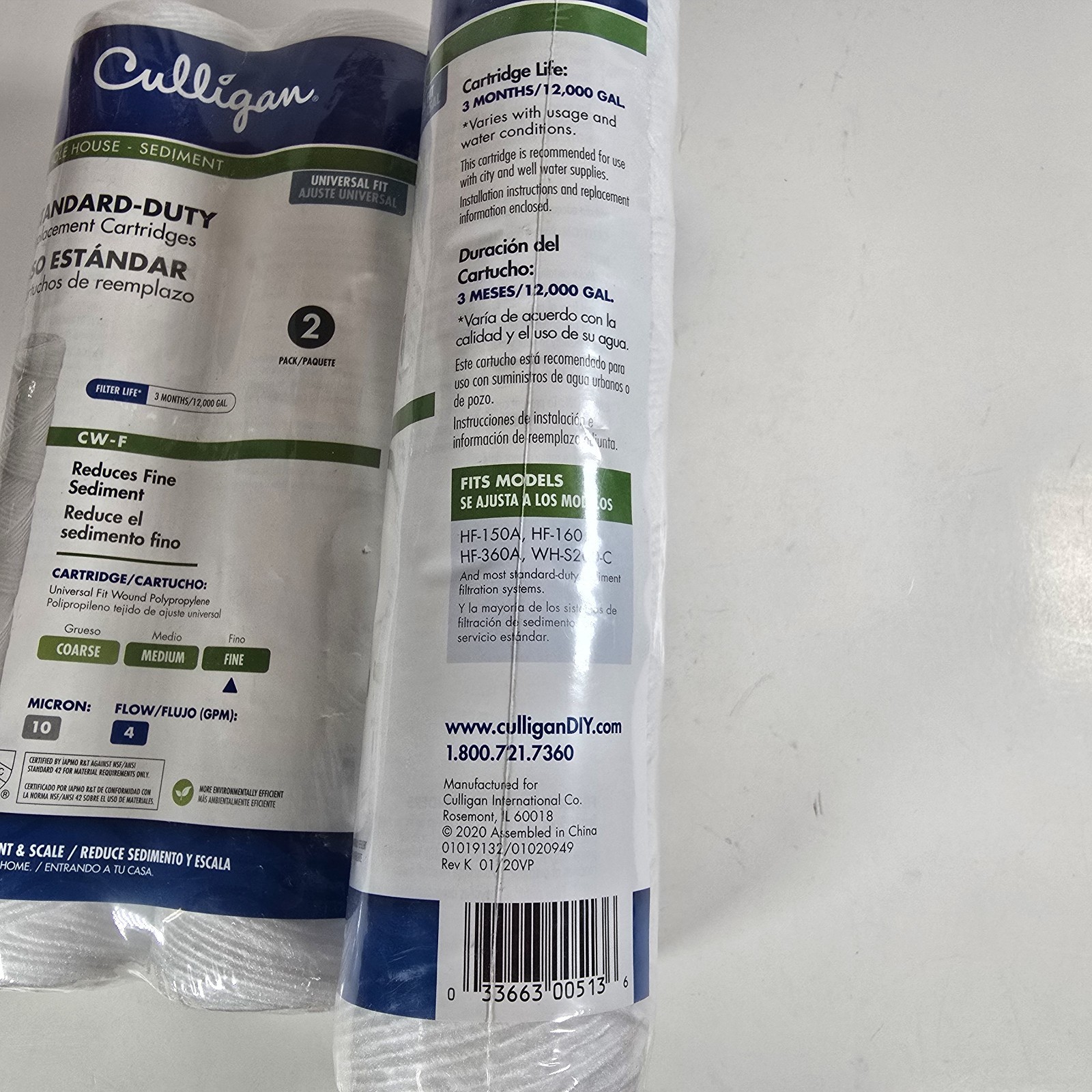 CW-F Whole House Sediment Water Filter Cartridges Lot of 2 Two Packs 10 Micron