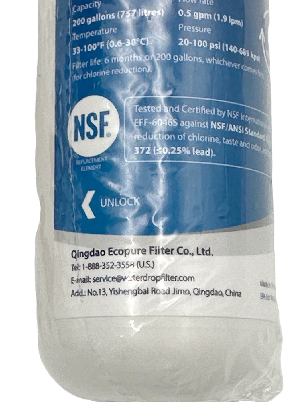 Waterdrop Model WD-F46 Refrigerator Water Filter Replacement New No Box Sealed