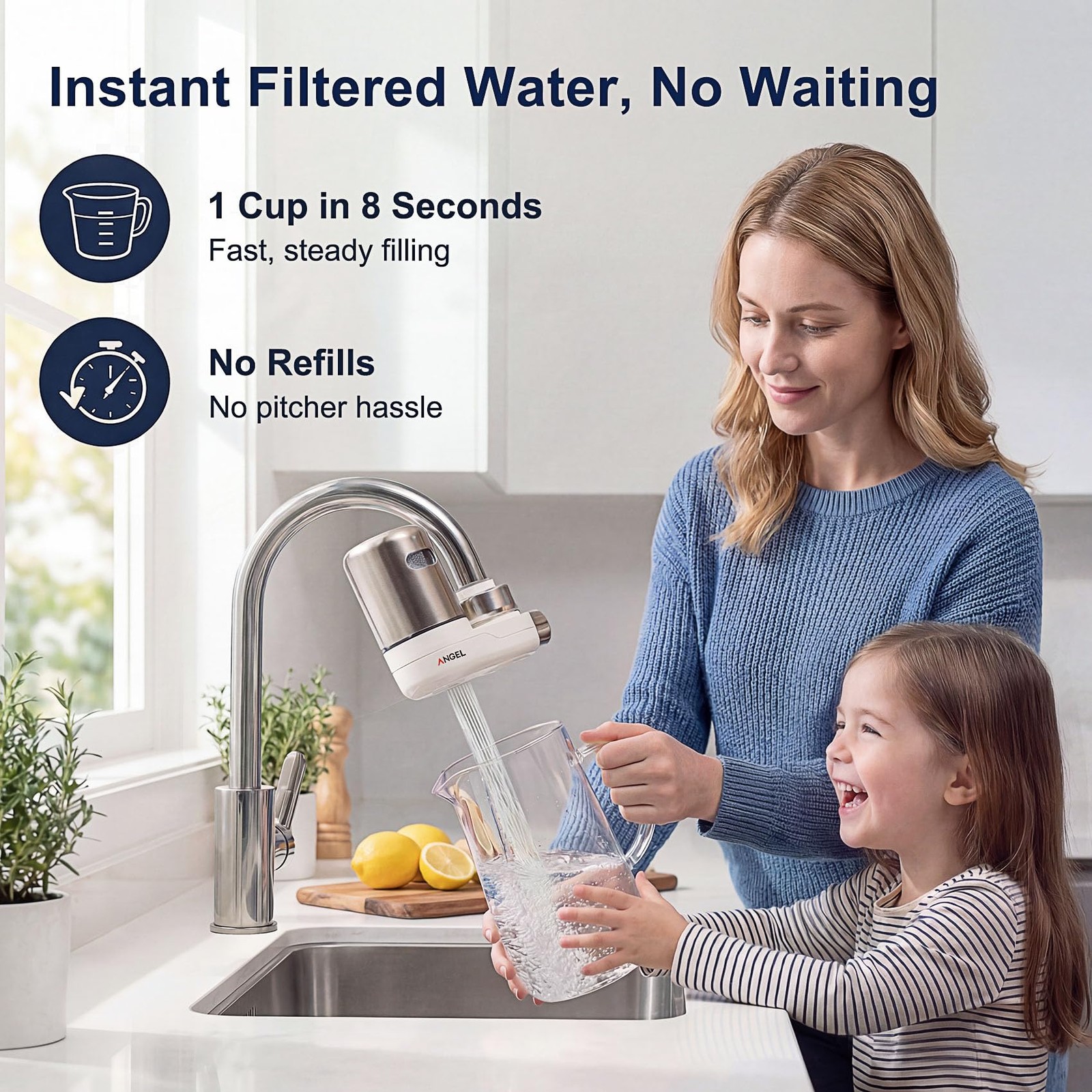 CF30 Faucet Mount Water Filter Reduces 98% Chlorine Lead Rust 350 Gallons Rose