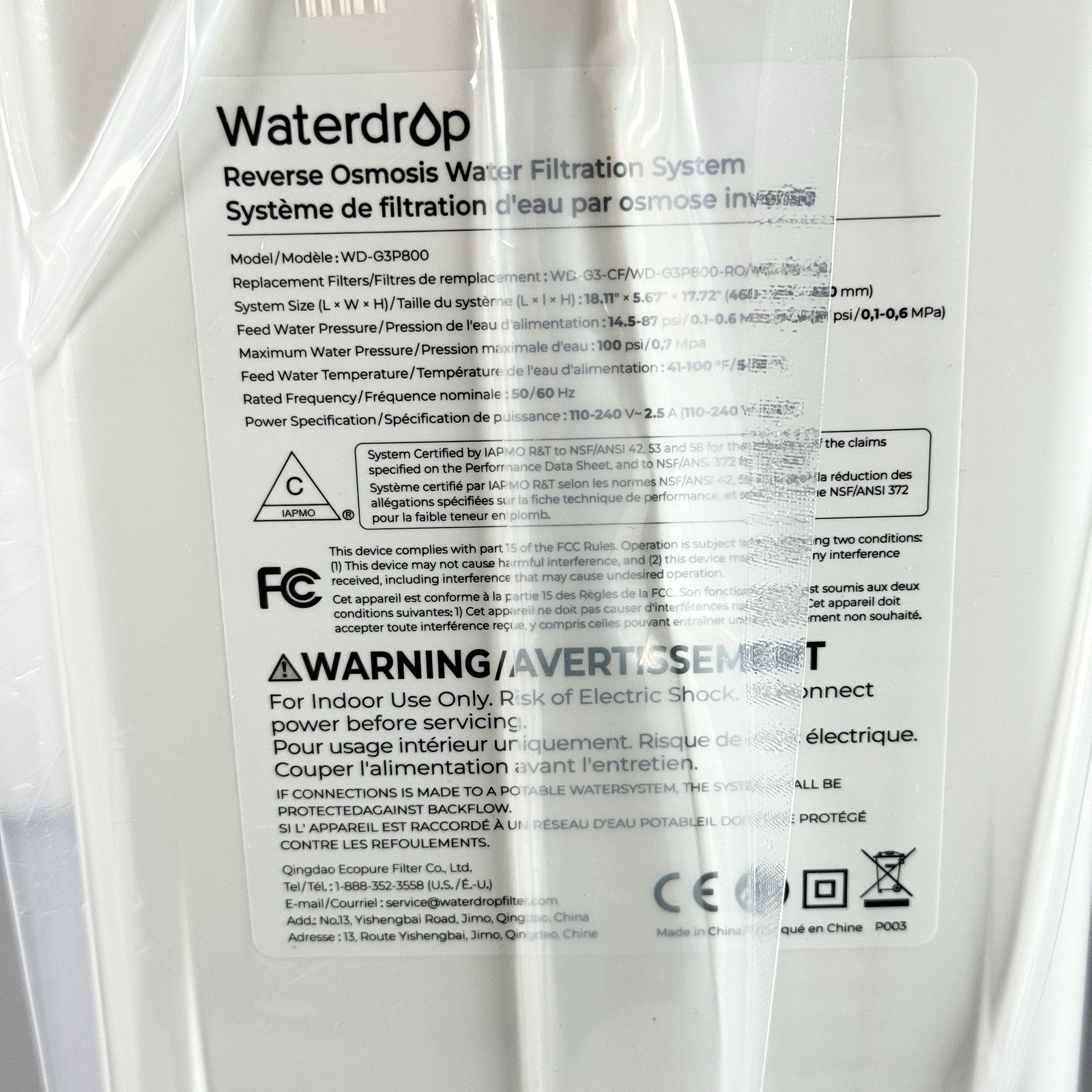 Waterdrop G3P800 Reverse Osmosis System, 800 GPD Fast Flow, 3:1 Pure to Drain