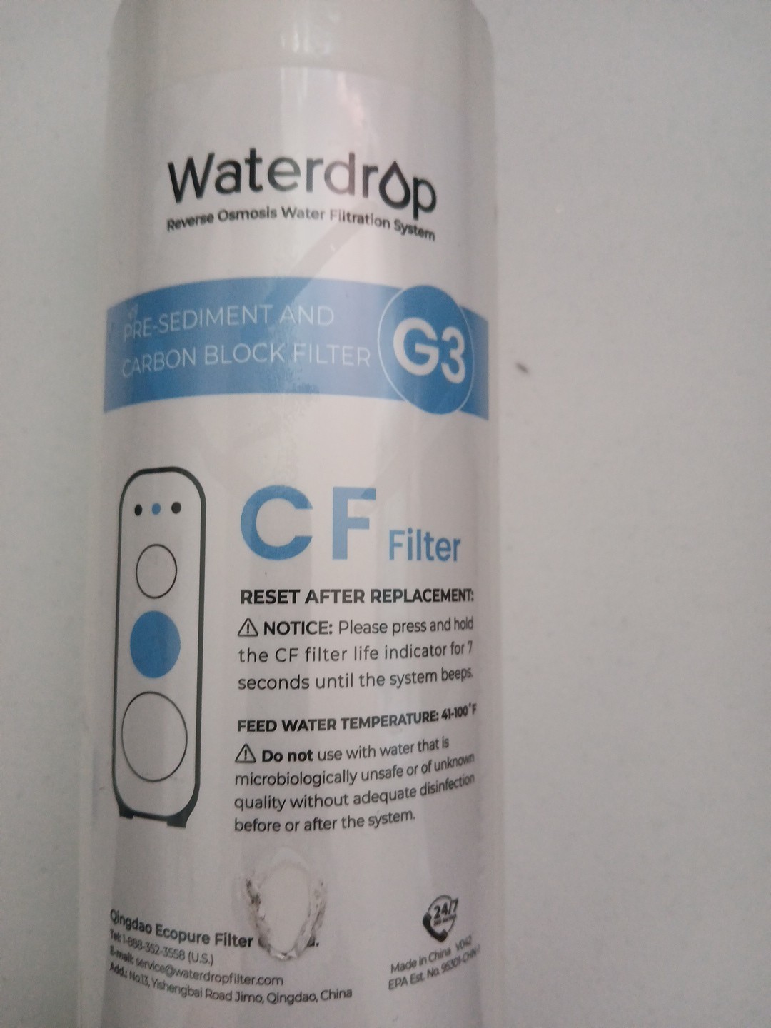 Waterdrop WD-G3-CF Filter Replacement Cartridge G3 CF Pre-Sediment Carbon Block