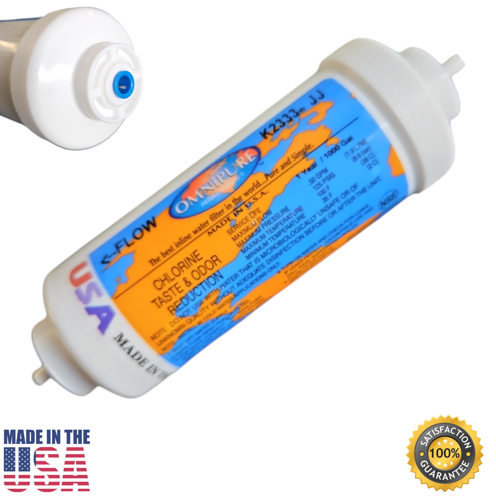 Omnipure K2333-JJ Carbon filter for Chlorine and Taste 6″x 2″ for 1/4″ QC 3-PACK