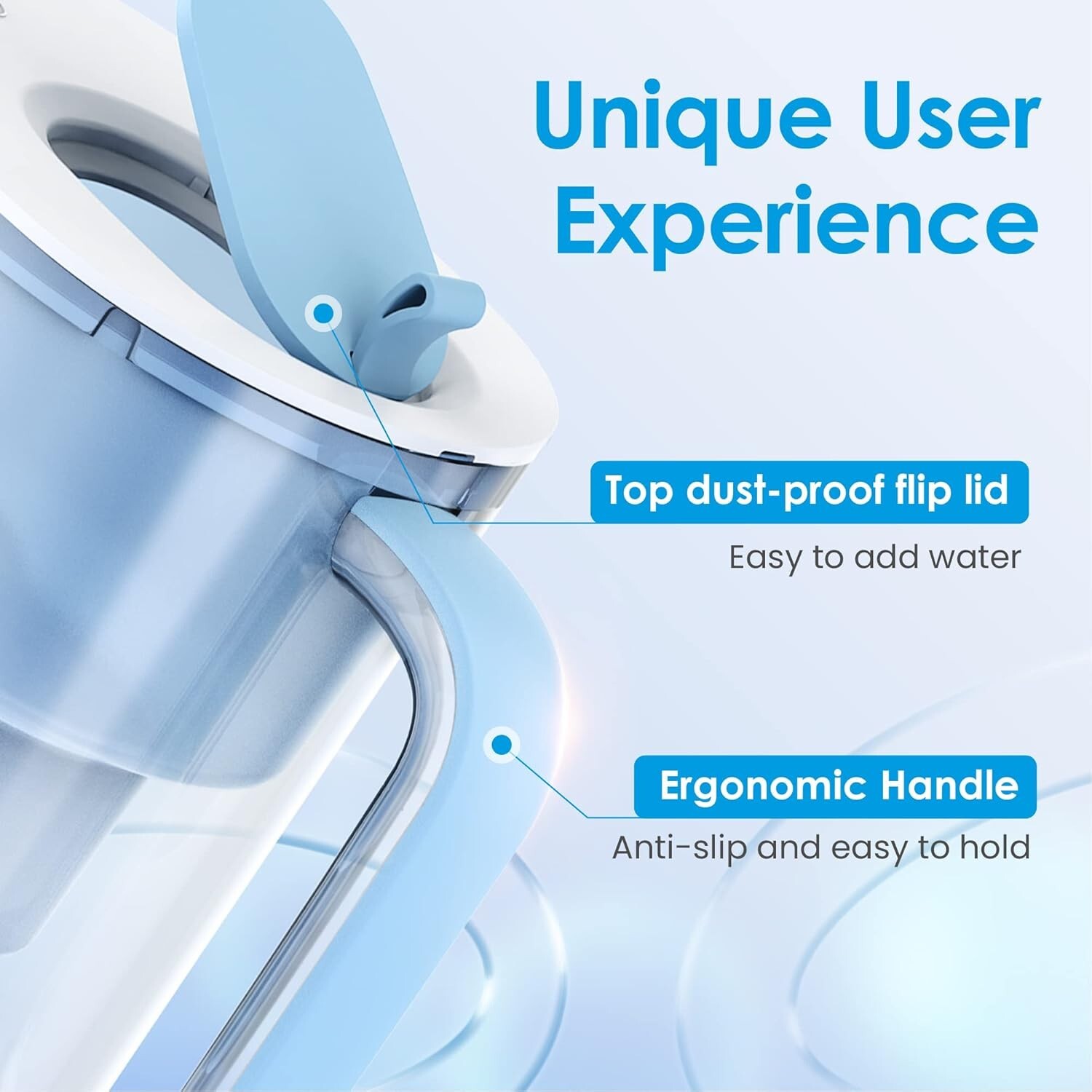Waterdrop 200-Gallon Long-Life 10-Cup Water Filter Pitcher with 1 Filter,Blue