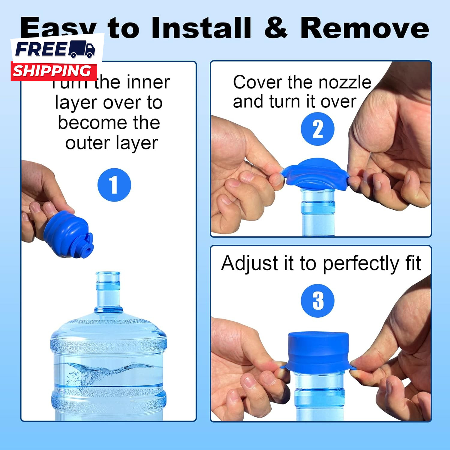 3 & 5 Gallon Water Jug Cap 3 Pack Reusable Food Grade Silicone Replacement Cap