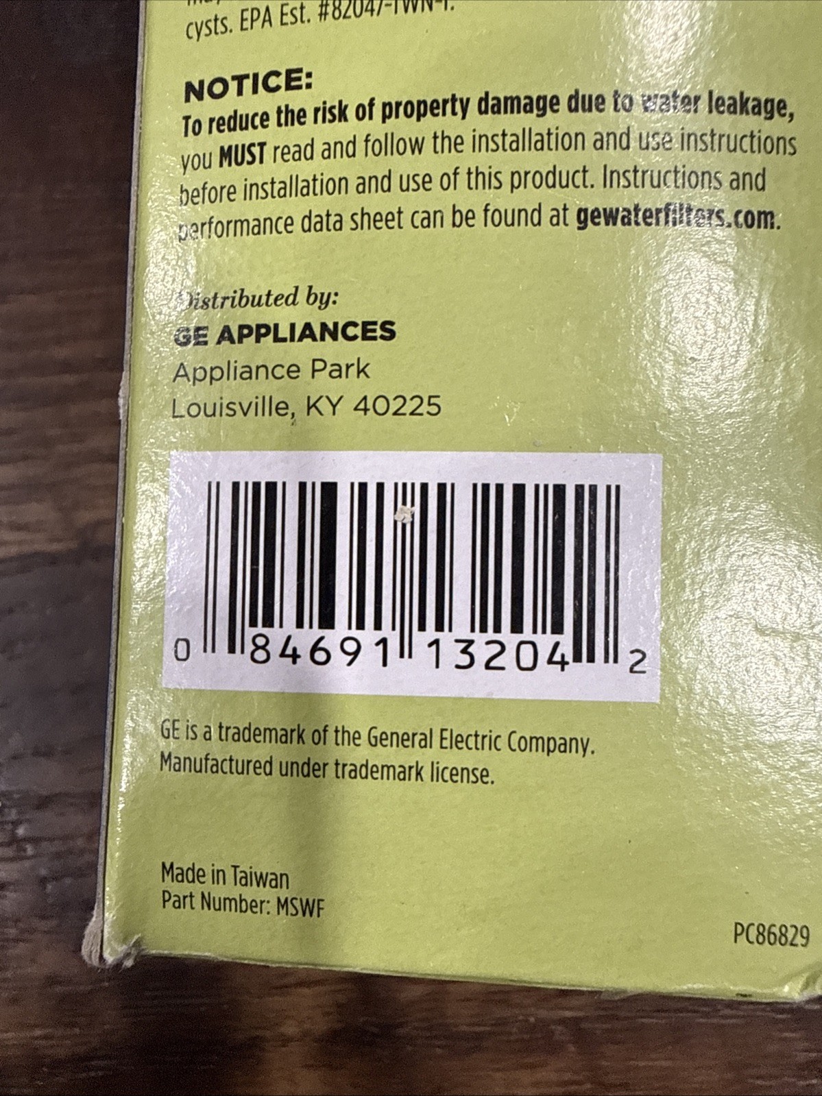 Genuine GE MSWF Replacement Refrigerator Water Filter Cartridge