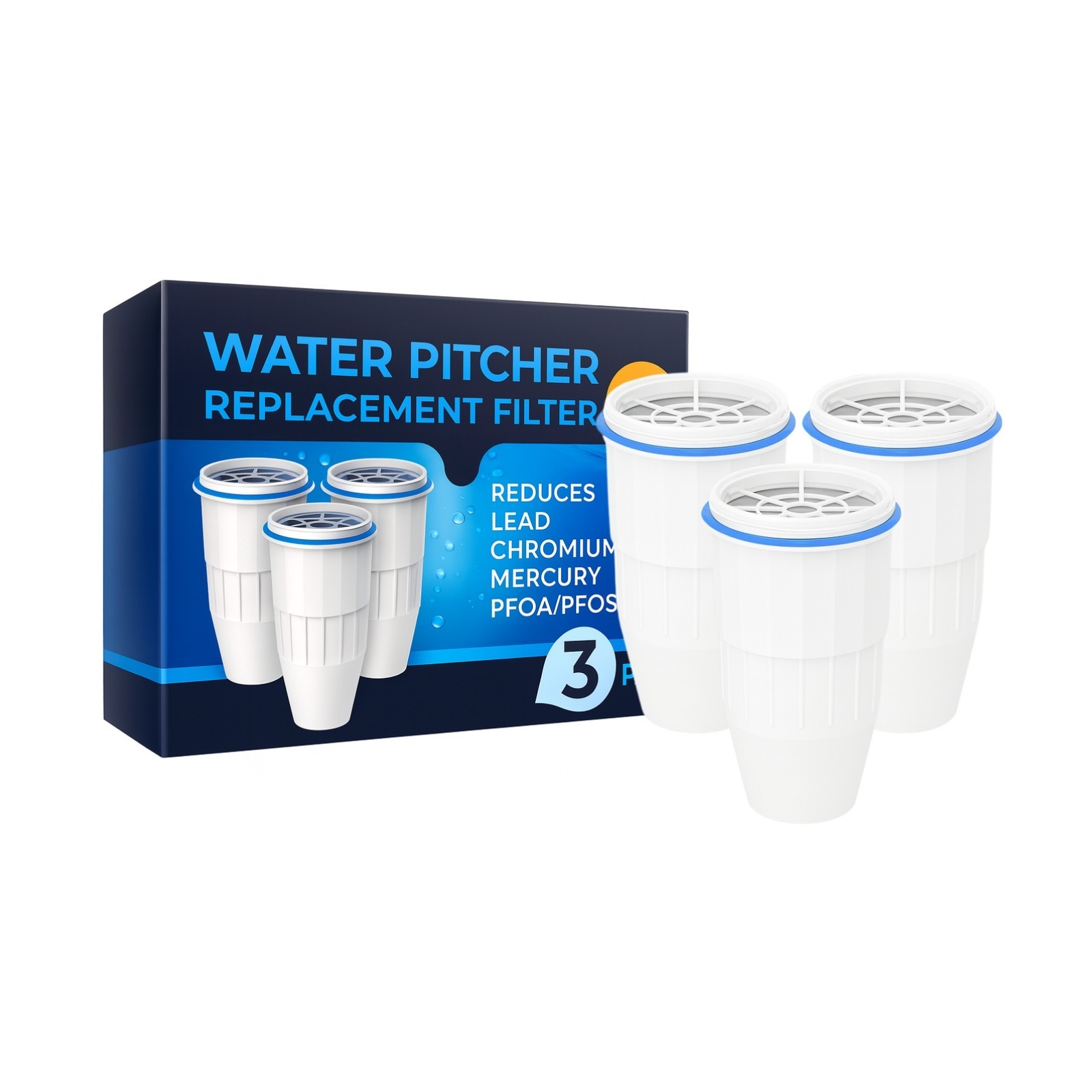 Nispira Water Filter for ZeroWater Pitchers ZR-001 ZR-004 ZR-017 ZP010, 3 Pk