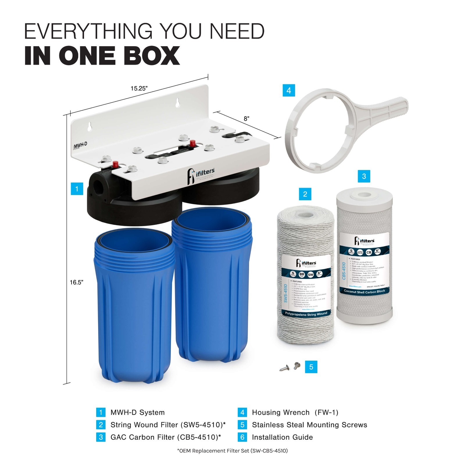 Whole House Filtration System 2 Stage Sediment Chlorine Taste Odor VOCs 1″ Ports