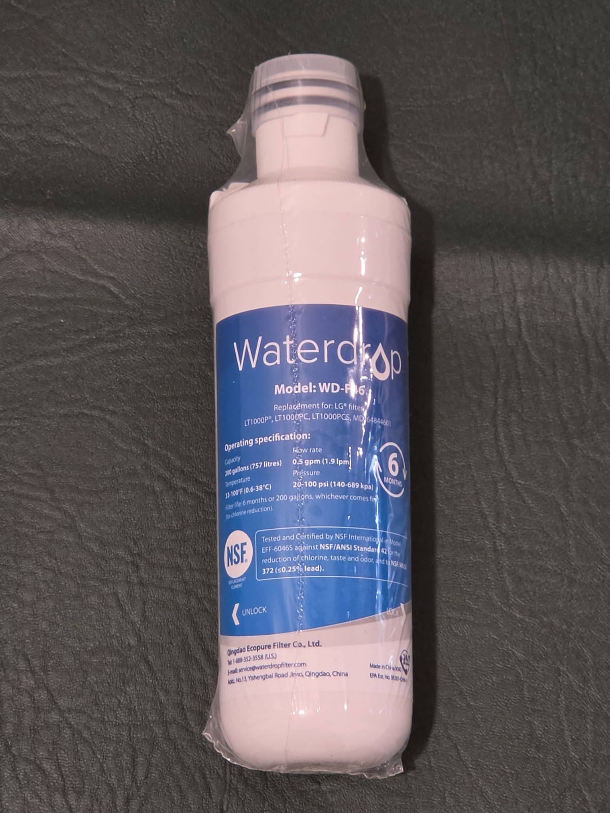 Waterdrop WD-F46 Refrigerator Water Filter for LG LT1000P, LT1000PC, ADQ747935