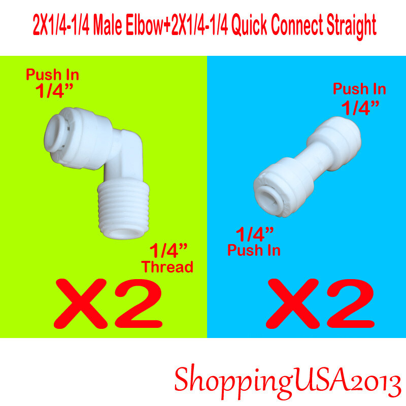 2+2=4Pcs Fitting Connector 1/4 3/8 BSP Quick Connect Thread Push In Fit RO