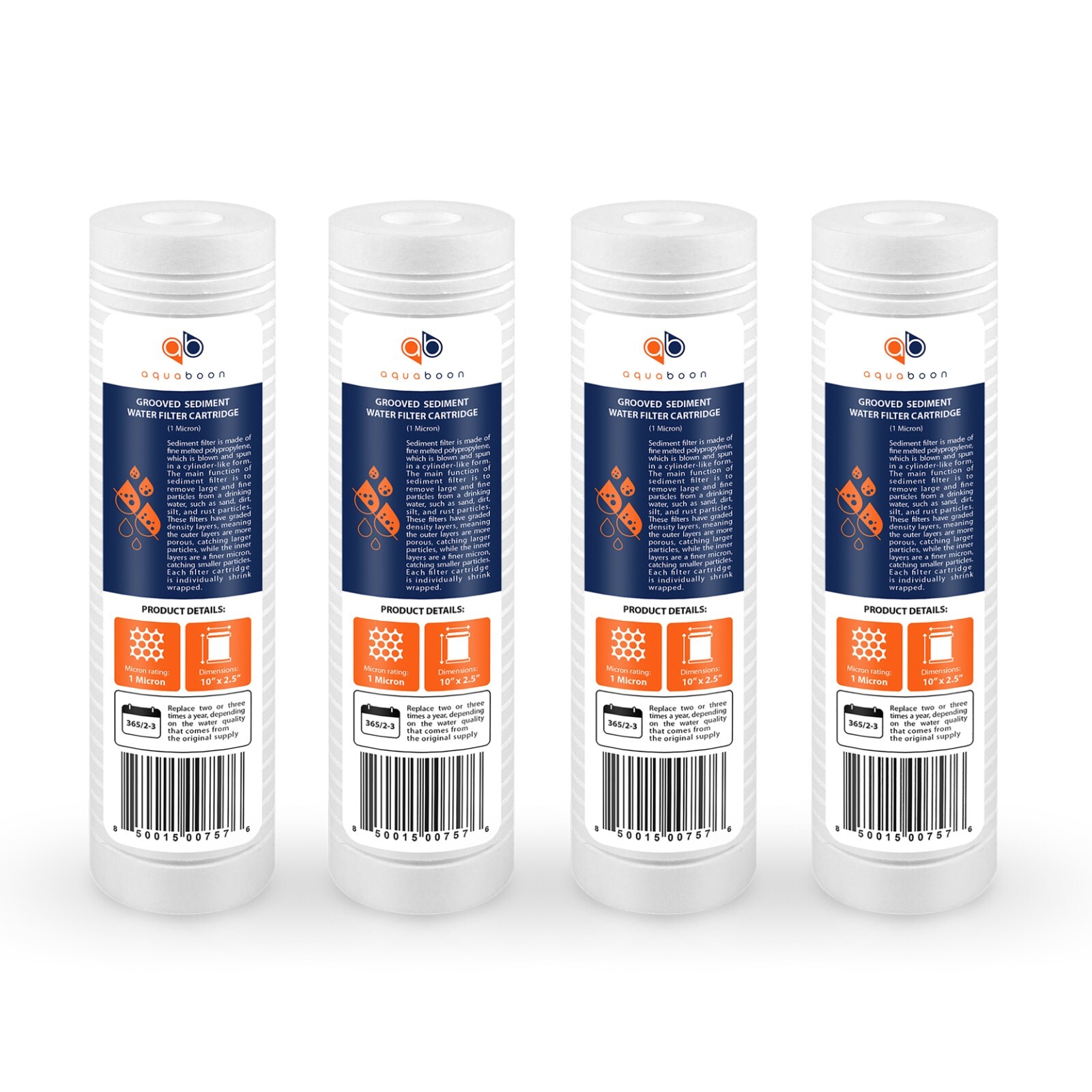 Grooved Sediment Water Filter 1 Micron 10″ x 2.5″ size 4 PACK by Aquaboon