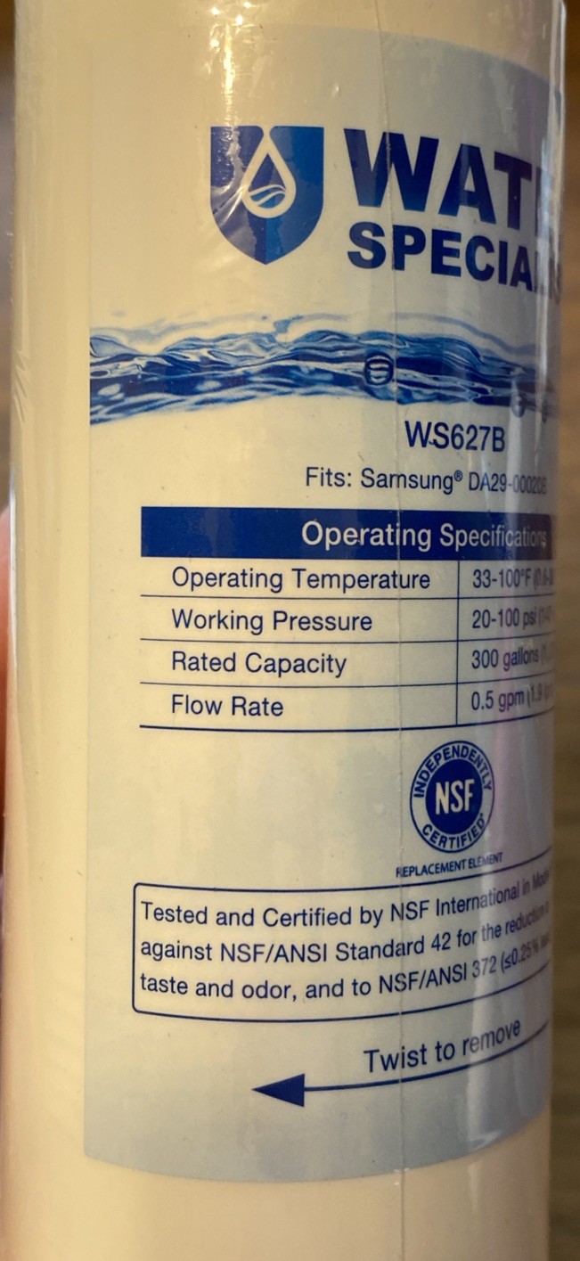 NEW unopened Waterspecialist WS627B water filter