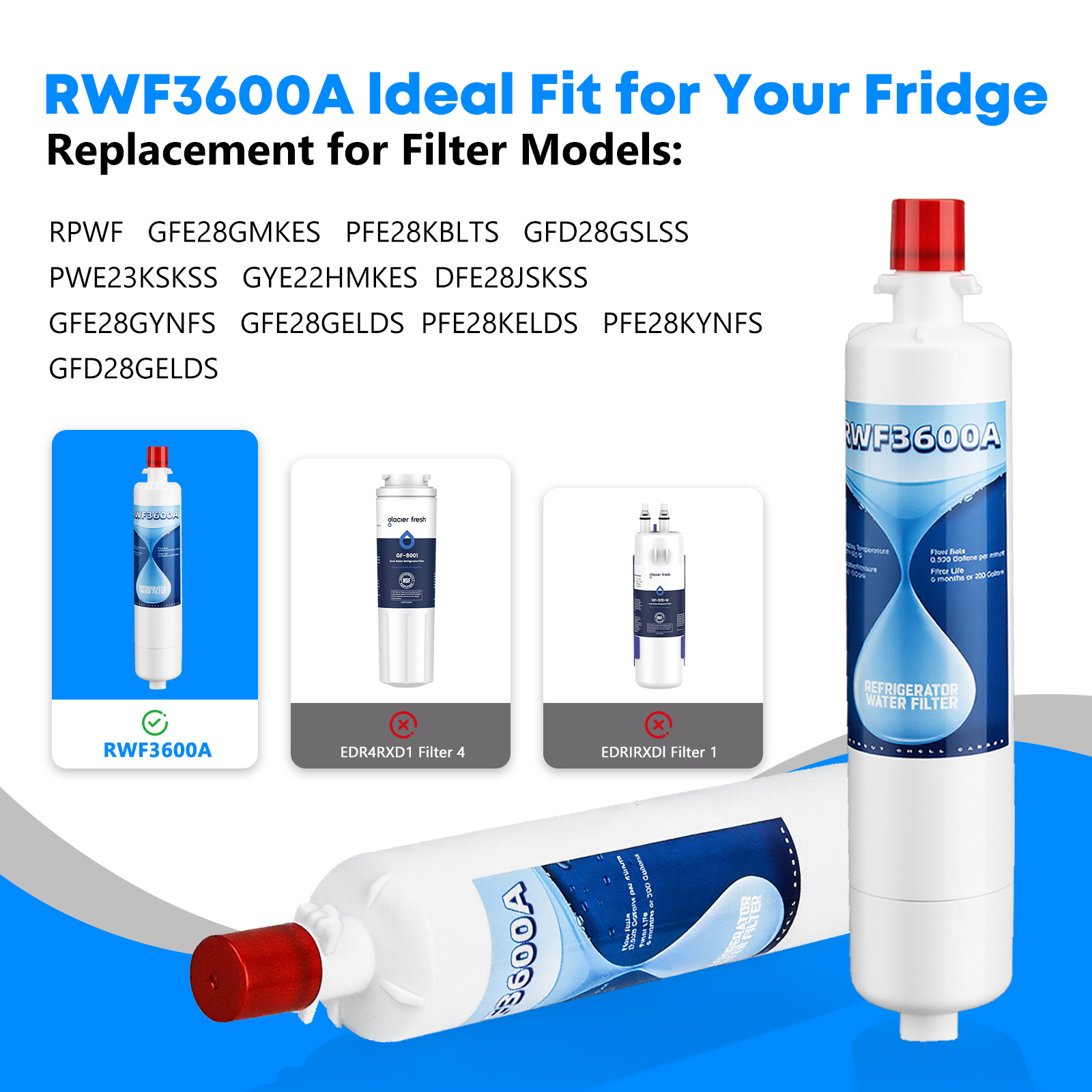 2 pack Refrigerator Water Filter Replacement for GE RPWF (NOT RPWFE), WSG-4