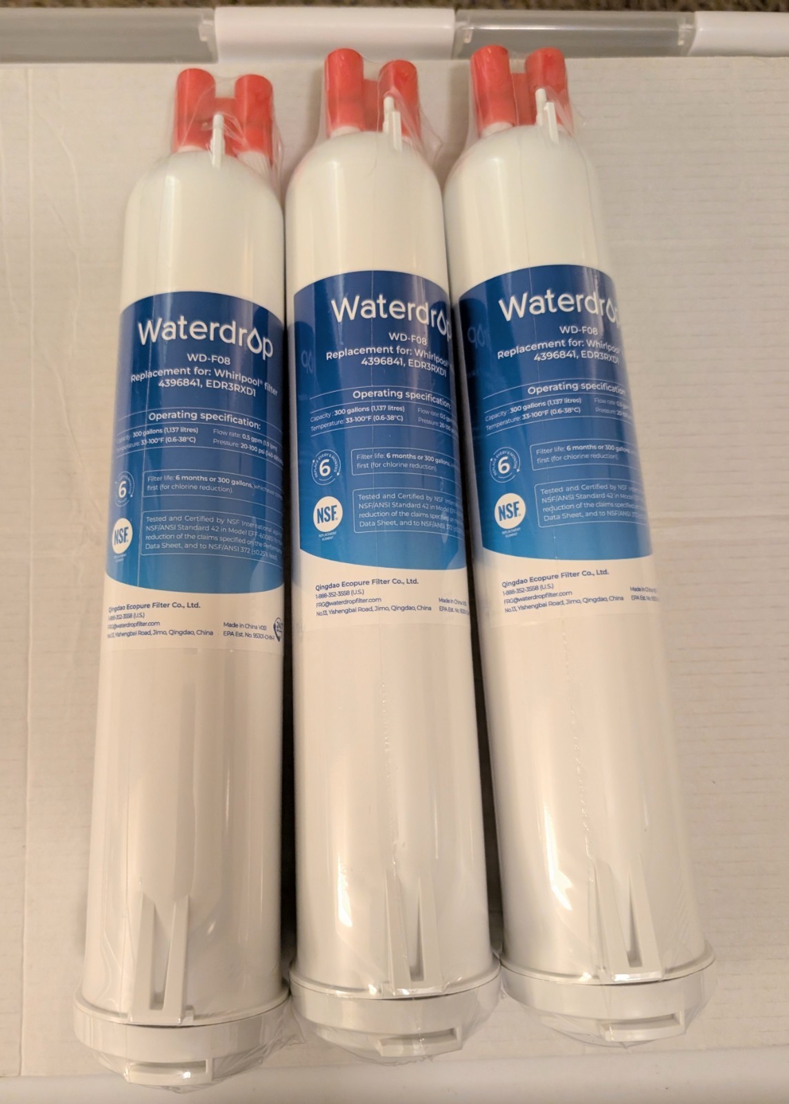 New Sealed 3 Waterdrop WD-F08 Replacement Filters 4396841, EDR3RXD1