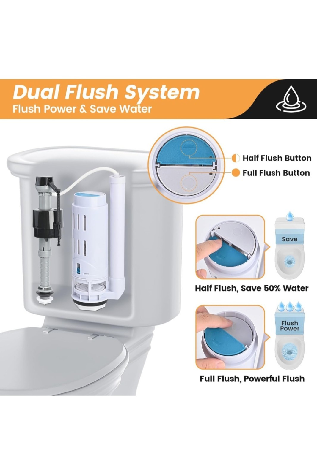 2 Inch Toilet Dual Flush Valve, Fill Valve, Push Button. Toilet Repair Kit, …